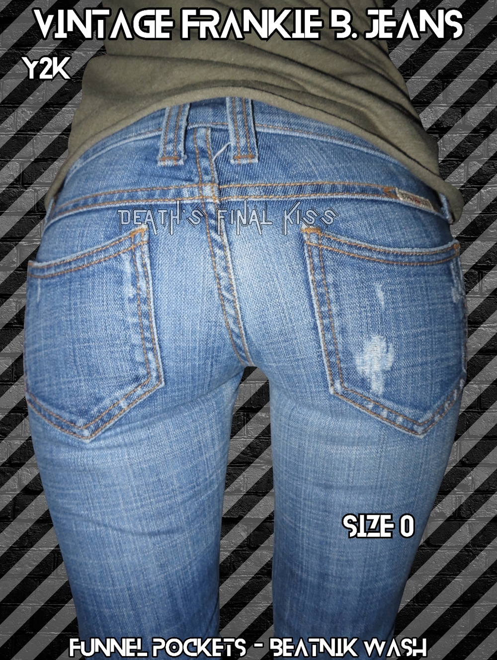 Frankie B. Ultra Low Rise Bootcut Jeans Funnel Pockets Beatnik Distressed Wash 0